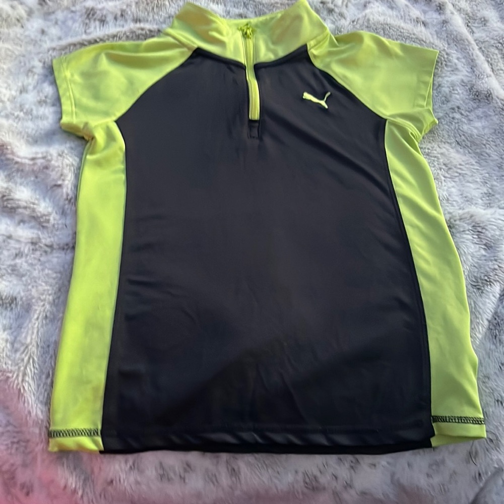 workout material, half zip, green and gray, Large
